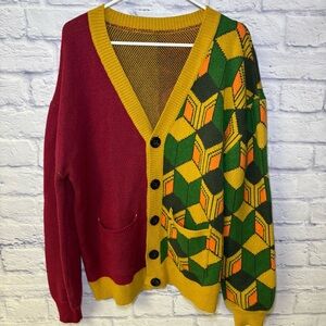Steady Hands Giyu Tomioka Demon Slayer Cardigan Sweater Mens M/L Multicolor Knit